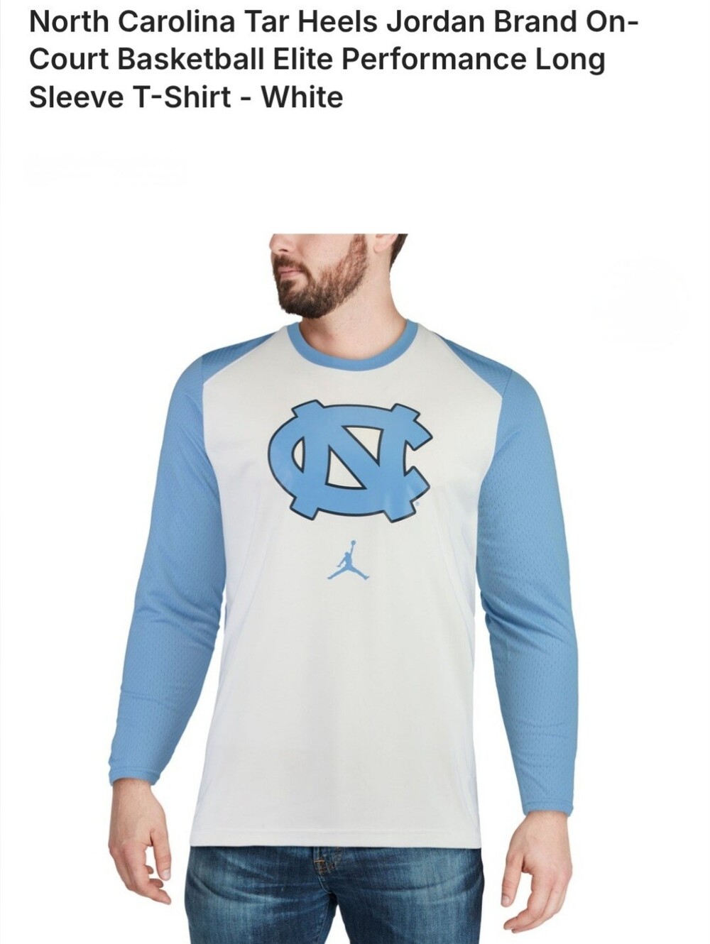 Jordan UNC Tar Heels Long Sleeve On Court Basketball Elite Performance Top Large